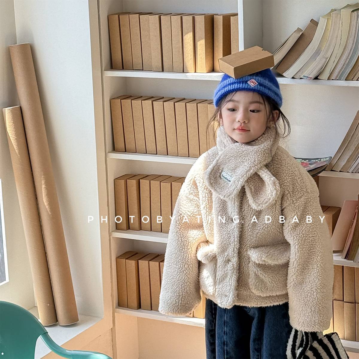 -シープボアジャケット 2点セット もこもこアウター ビッグポケット マフラーセット【mh0011408】 - mamahalo shop - ショートコート・ジャケット・ジャンパー -  べビー服 - 子供服 - 男の子 - 女の子