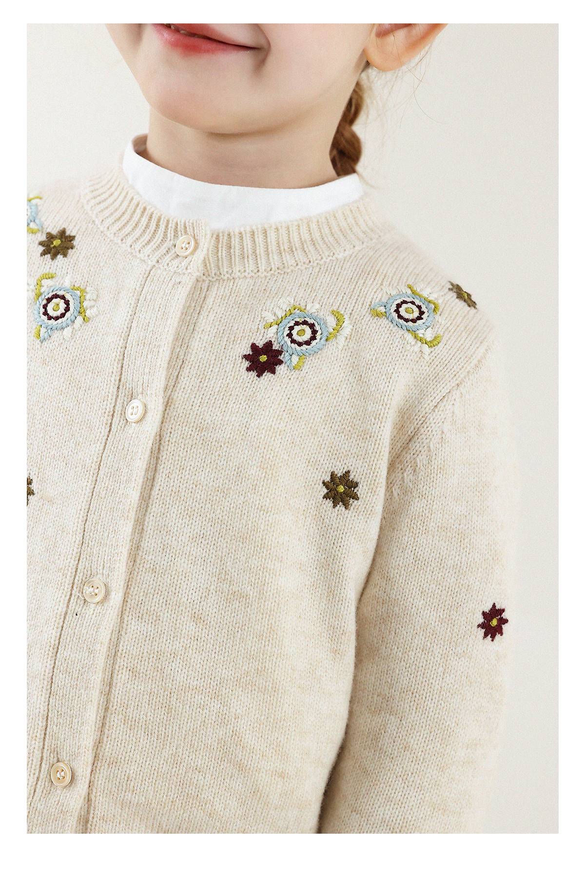 -長袖カーディガン ウール混紡 刺繍デザイン クルーネック【mh0011343】 - mamahalo shop - カーディガン・パーカー -  べビー服 - 子供服 - 男の子 - 女の子