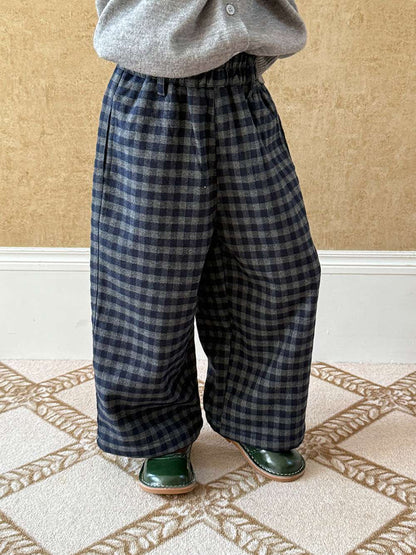 Long pants, brushed lining, check pattern, straight pants [mh0011463]