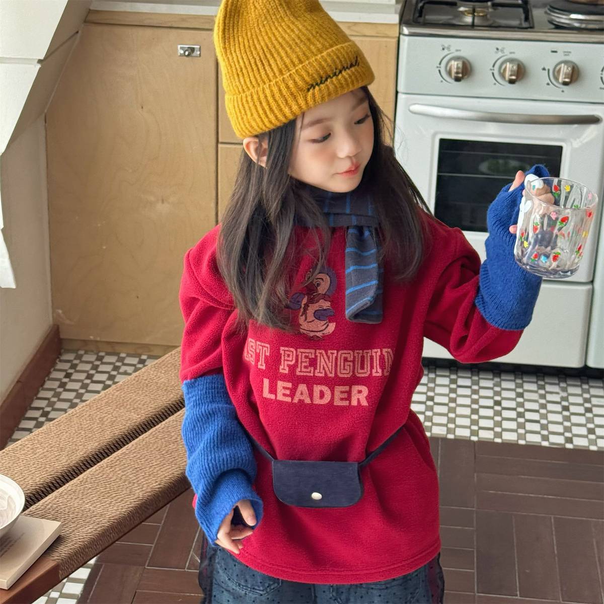 -長袖Tシャツ フリース素材 ハイネック ペンギン刺繍 プルオーバー【mh0011407】 - mamahalo shop - 長袖Tシャツ -  べビー服 - 子供服 - 男の子 - 女の子