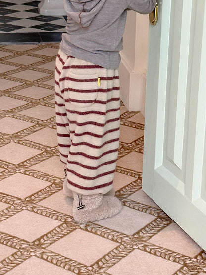 ロングボアパンツ もこもこ ボーダー スウェットパンツ【mh0011465】