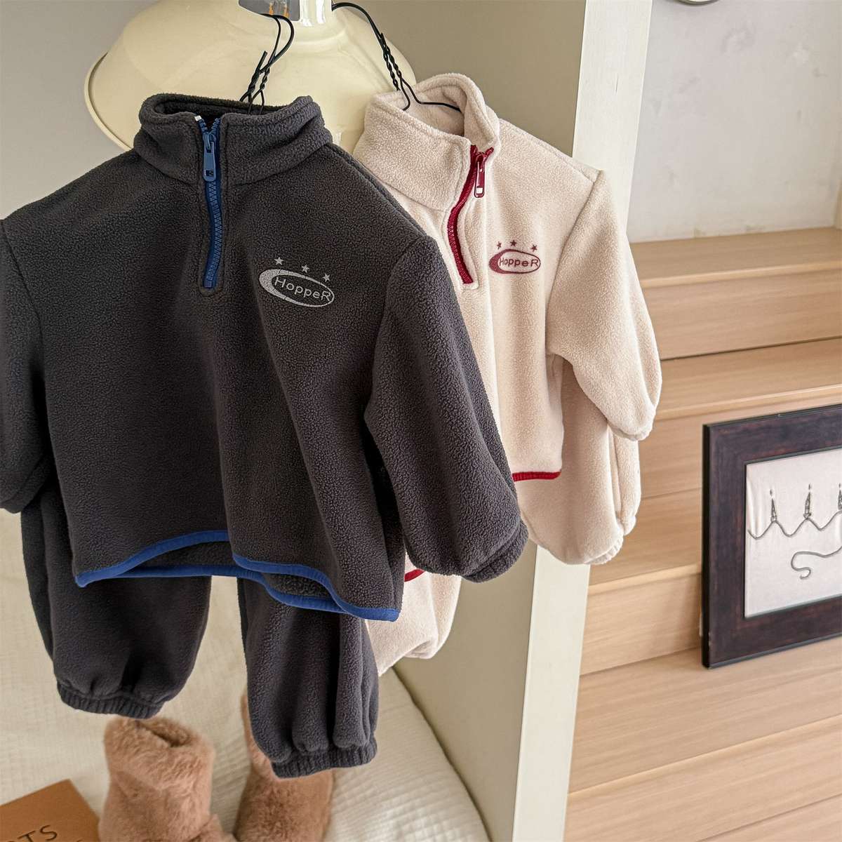 長袖フリースジャケット+ロングパンツ 2点セット もこもこセットアップ【mh0011434】