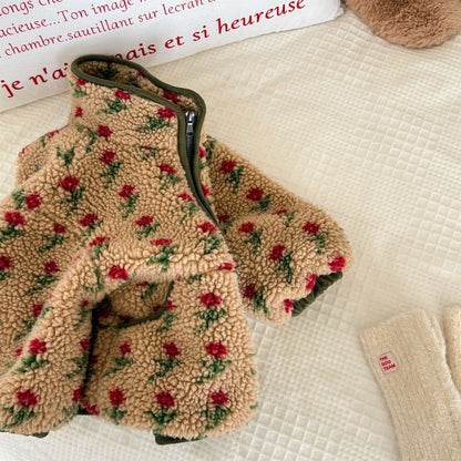 シープボアコート 花柄 フリースジャケット もこもこアウター 厚手防寒【mh0011436】