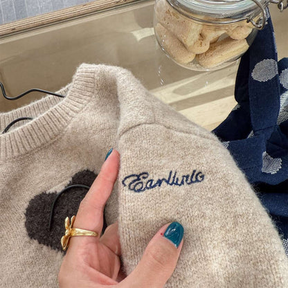 長袖ニット ハート柄プルオーバー クルーネック ゆるシルエット【mh0011432】