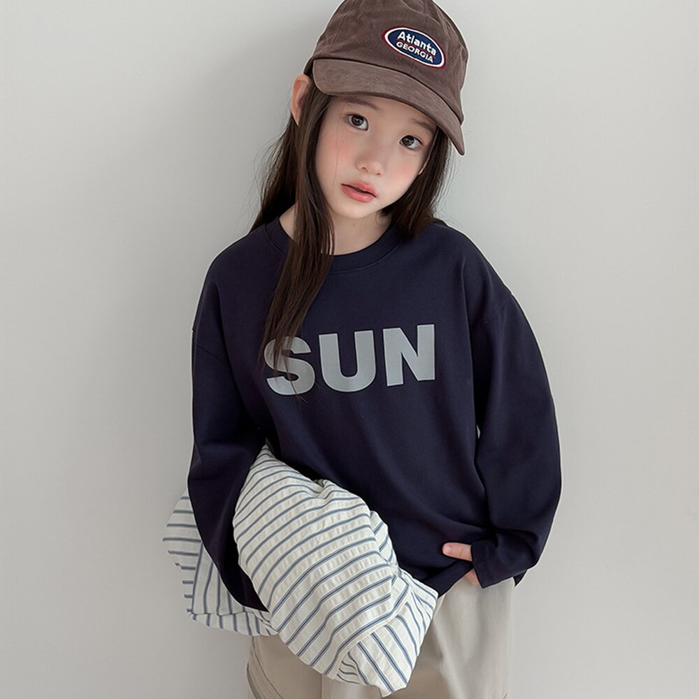 キッズ ジュニア 英字ロゴ プリント クルーネック 長袖Tシャツ【mh0014421】