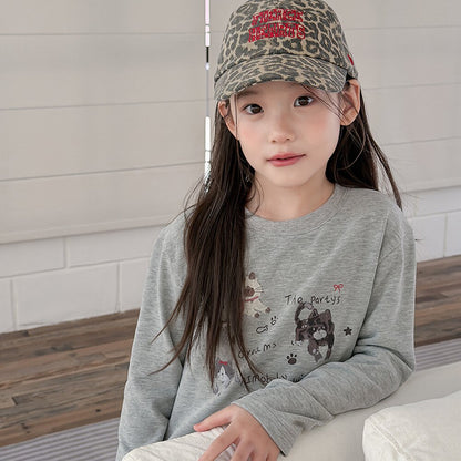 キッズ ジュニア キャットプリント 長袖Tシャツ【mh0014430】