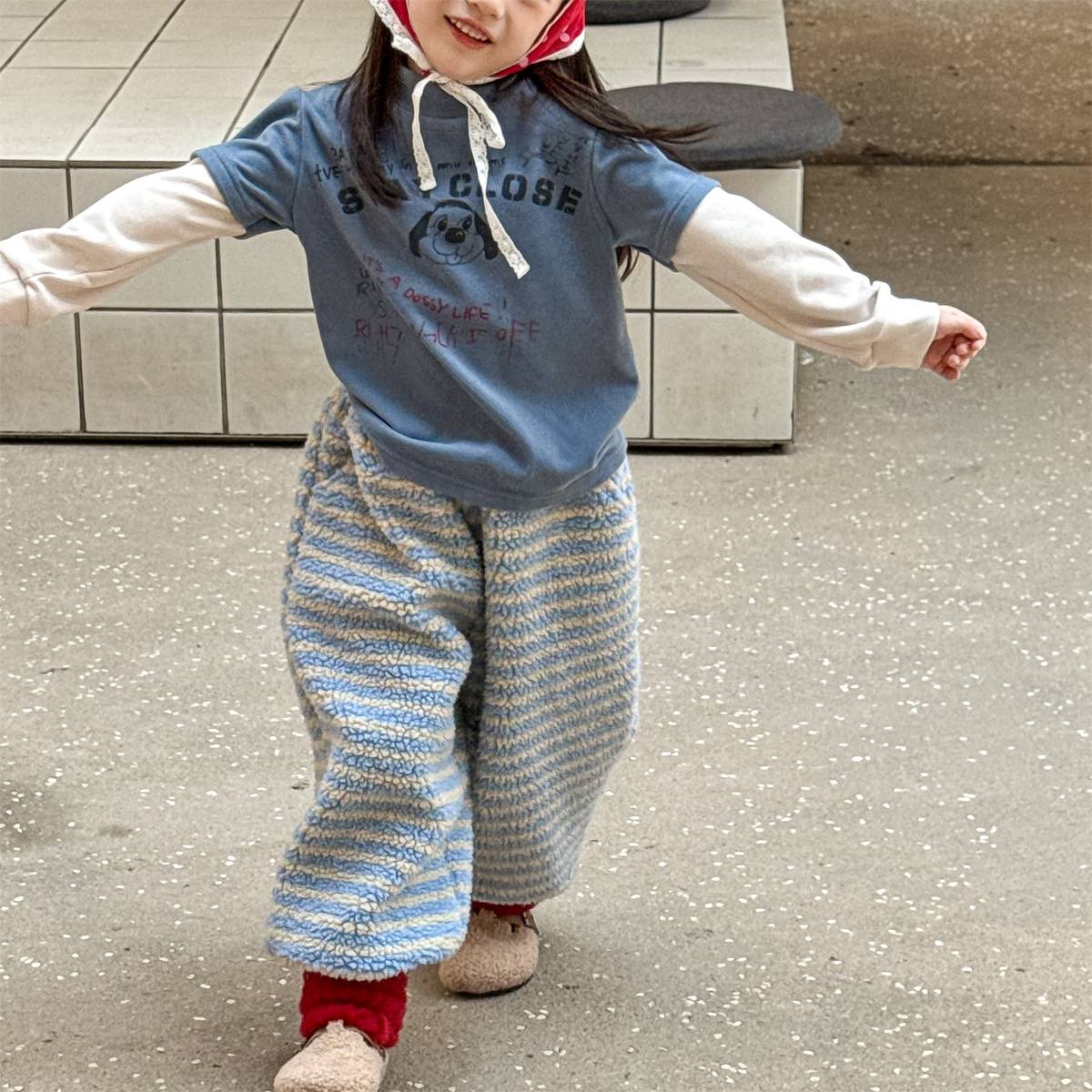 -ロングパンツ シープボア ボーダー柄 もこもこボア 長ズボン【mh0011400】 - mamahalo shop - ロングパンツ・スウェットパンツ -  べビー服 - 子供服 - 男の子 - 女の子