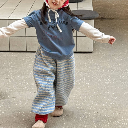 -ロングパンツ シープボア ボーダー柄 もこもこボア 長ズボン【mh0011400】 - mamahalo shop - ロングパンツ・スウェットパンツ -  べビー服 - 子供服 - 男の子 - 女の子