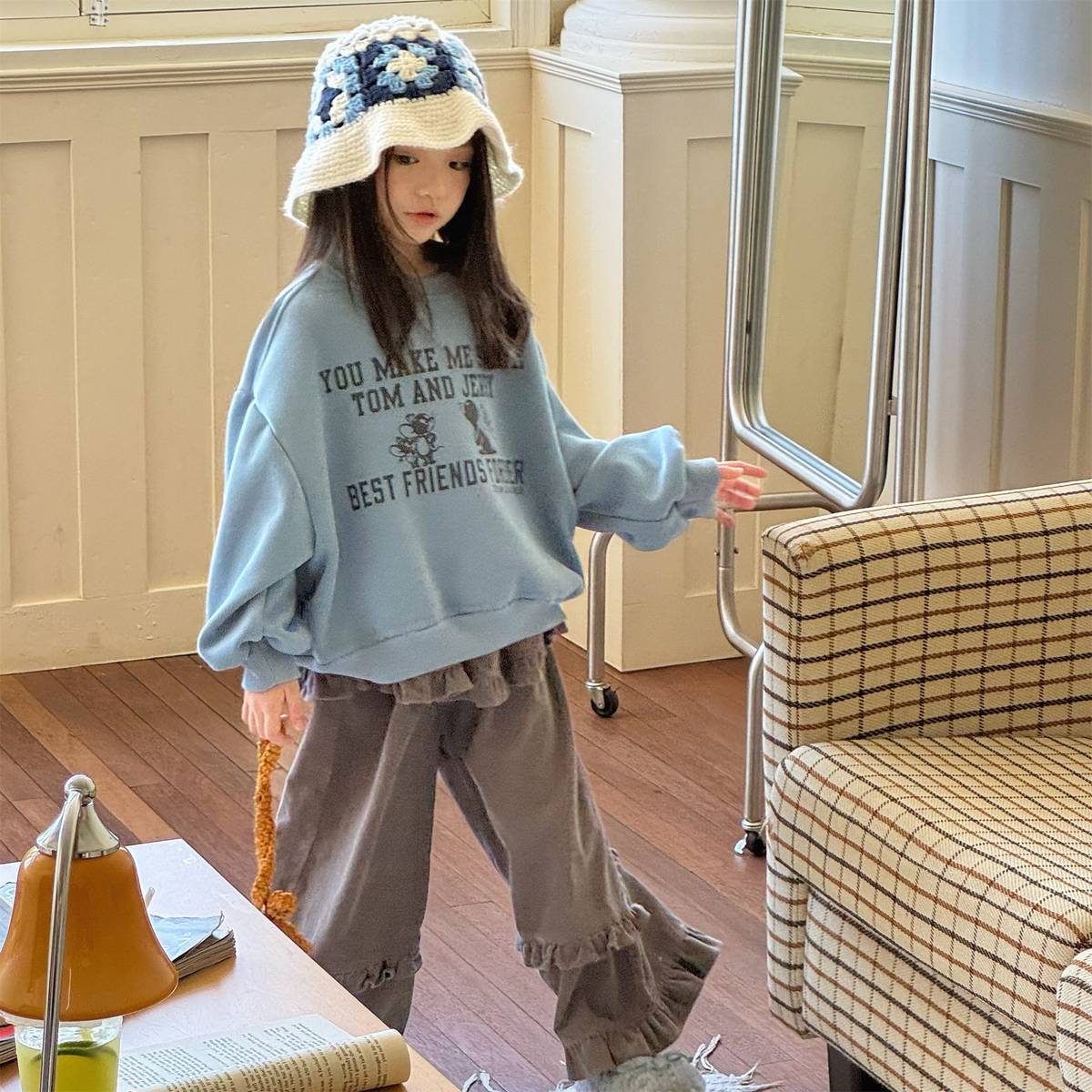 -長袖スウェットトレーナー 裏起毛 プリントロゴ入り カジュアルトップス【mh0011399】 - mamahalo shop - トレーナー・フーディ -  べビー服 - 子供服 - 男の子 - 女の子