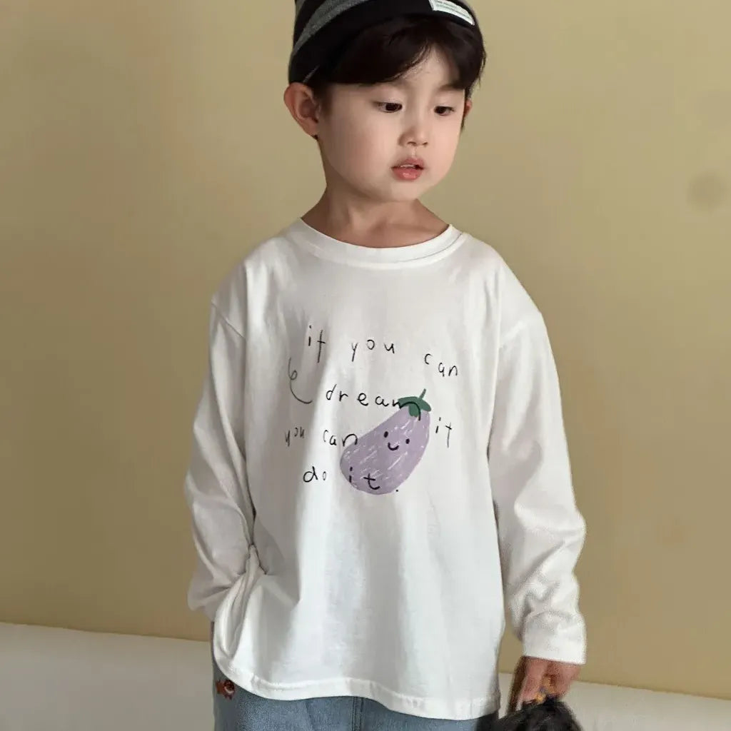 -手描き風イラスト長袖Tシャツ【mh0011229】 - mamahalo shop - 長袖Tシャツ -  べビー服 - 子供服 - 男の子 - 女の子