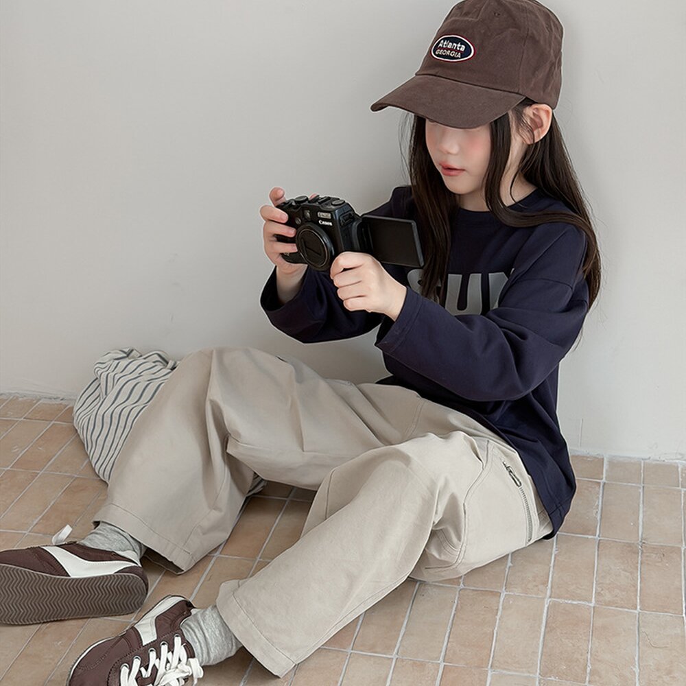 キッズ ジュニア 英字ロゴ プリント クルーネック 長袖Tシャツ【mh0014421】