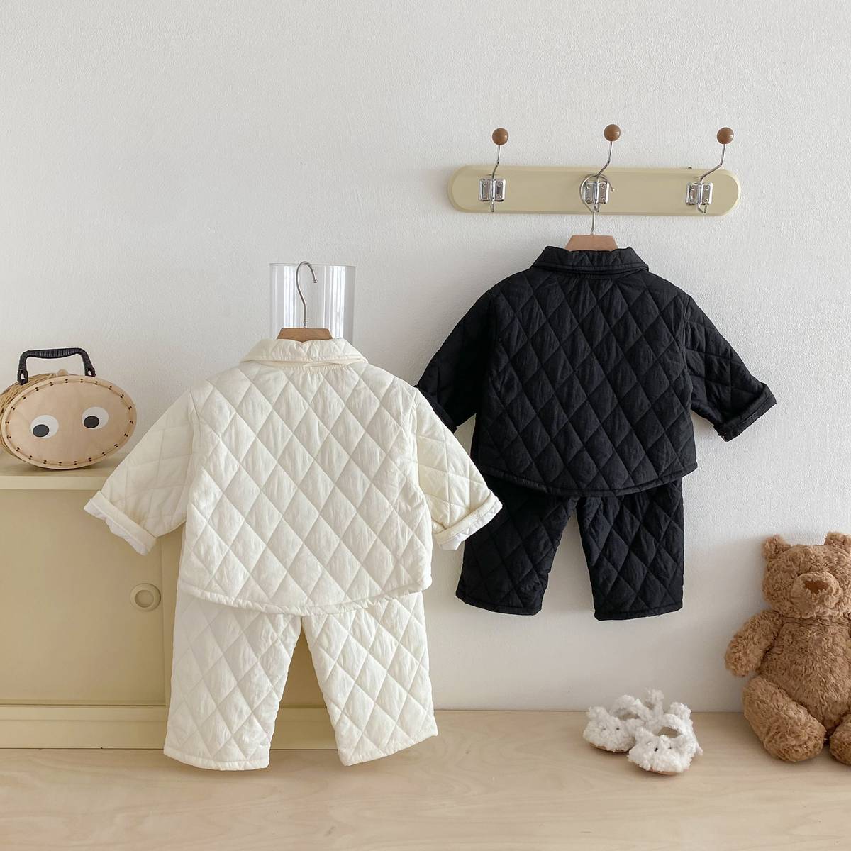 -長袖キルティングジャケット+パンツ セットアップ 2点セット 防寒 中綿ダイヤ柄【mh0011387】 - mamahalo shop - 長袖セットアップ -  べビー服 - 子供服 - 男の子 - 女の子