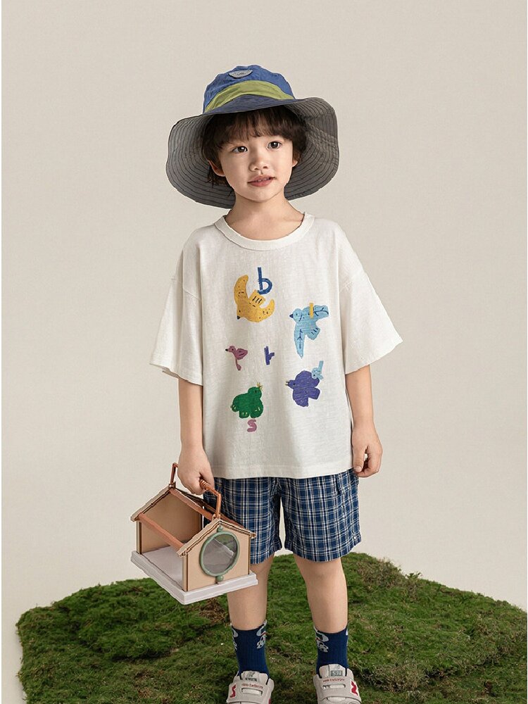 Bird Print Cotton Tee & Wide Shorts 小鳥プリント 半袖Tシャツ ショートパンツ【mh0012729】