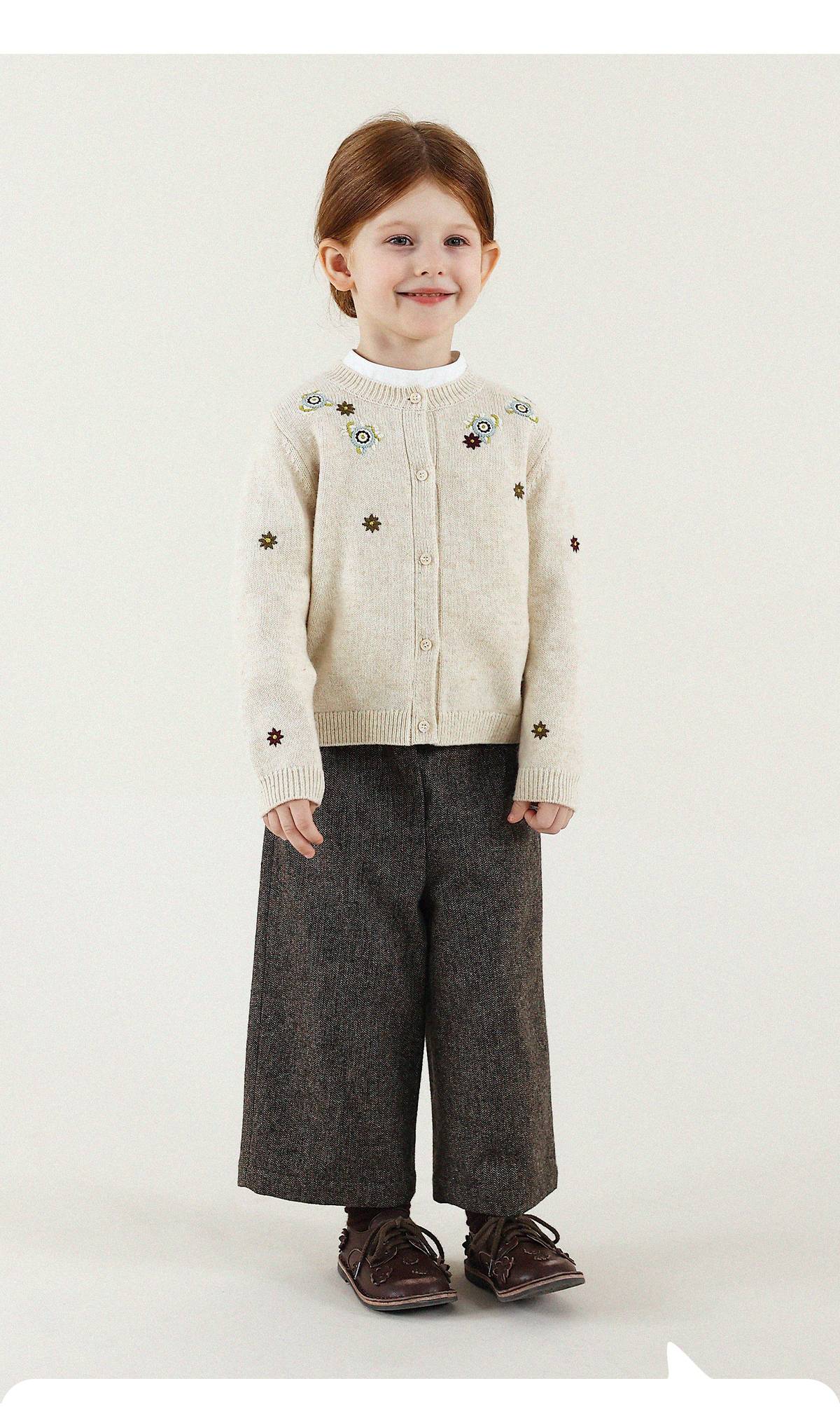 -長袖カーディガン ウール混紡 刺繍デザイン クルーネック【mh0011343】 - mamahalo shop - カーディガン・パーカー -  べビー服 - 子供服 - 男の子 - 女の子