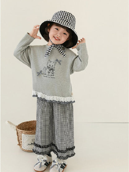 Embroidered Blouse Gingham Pants 裾刺繍 ブラウス ギンガム パンツ セットアップ【mh0012727】