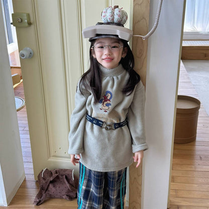 -長袖Tシャツ フリース素材 ハイネック ペンギン刺繍 プルオーバー【mh0011407】 - mamahalo shop - 長袖Tシャツ -  べビー服 - 子供服 - 男の子 - 女の子