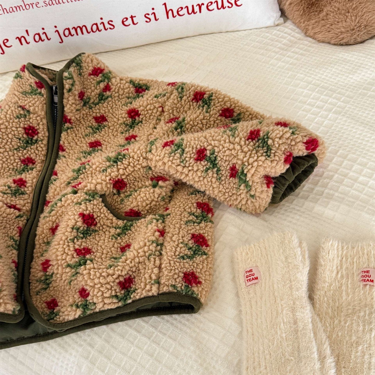 シープボアコート 花柄 フリースジャケット もこもこアウター 厚手防寒【mh0011436】