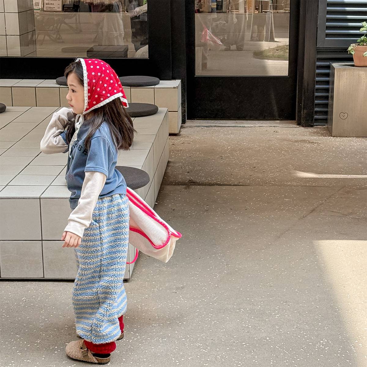 -ロングパンツ シープボア ボーダー柄 もこもこボア 長ズボン【mh0011400】 - mamahalo shop - ロングパンツ・スウェットパンツ -  べビー服 - 子供服 - 男の子 - 女の子