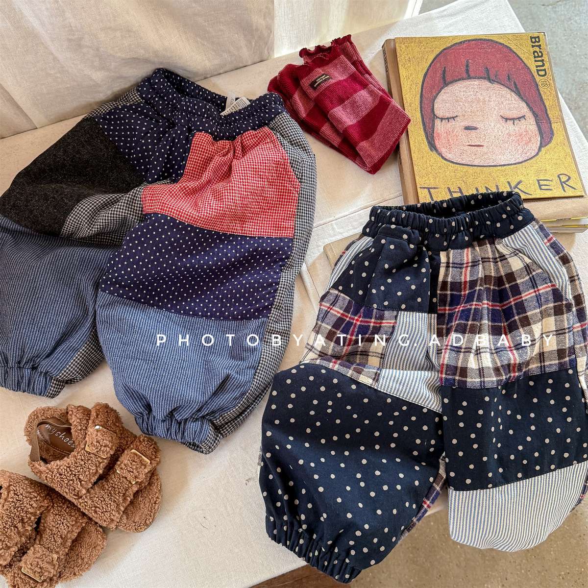 -パッチワークロングパンツ デニム調 キルティング 中綿入り【mh0011424】 - mamahalo shop - ロングパンツ・スウェットパンツ -  べビー服 - 子供服 - 男の子 - 女の子