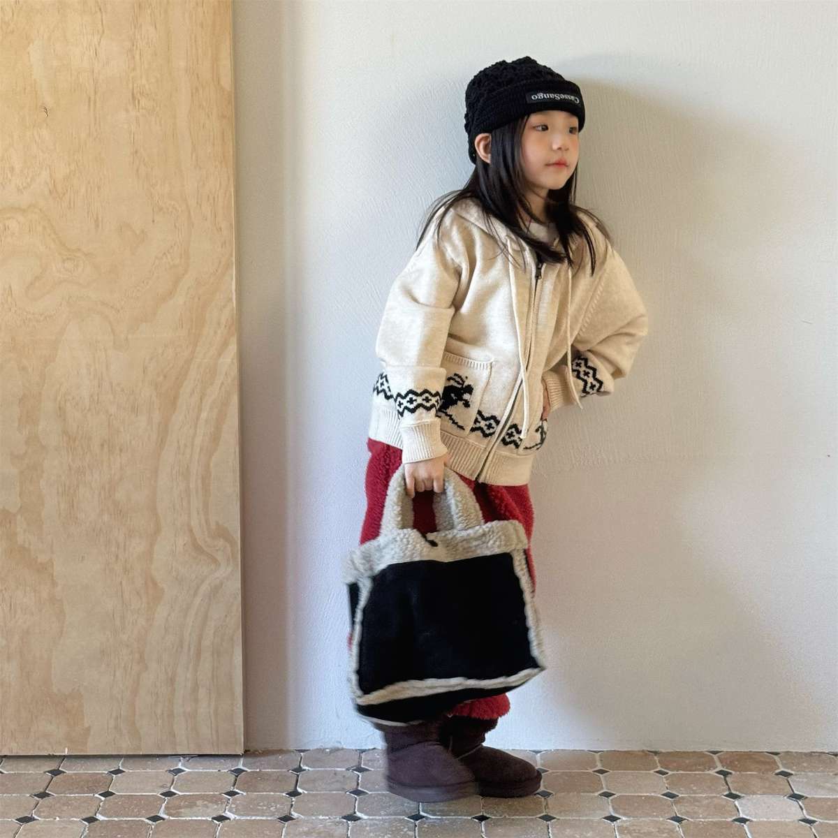 ニットフーディ ジップアップ ノルディック柄 カーディガン【mh0011430】