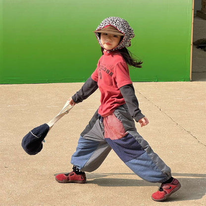 -パッチワークロングパンツ デニム調 キルティング 中綿入り【mh0011424】 - mamahalo shop - ロングパンツ・スウェットパンツ -  べビー服 - 子供服 - 男の子 - 女の子