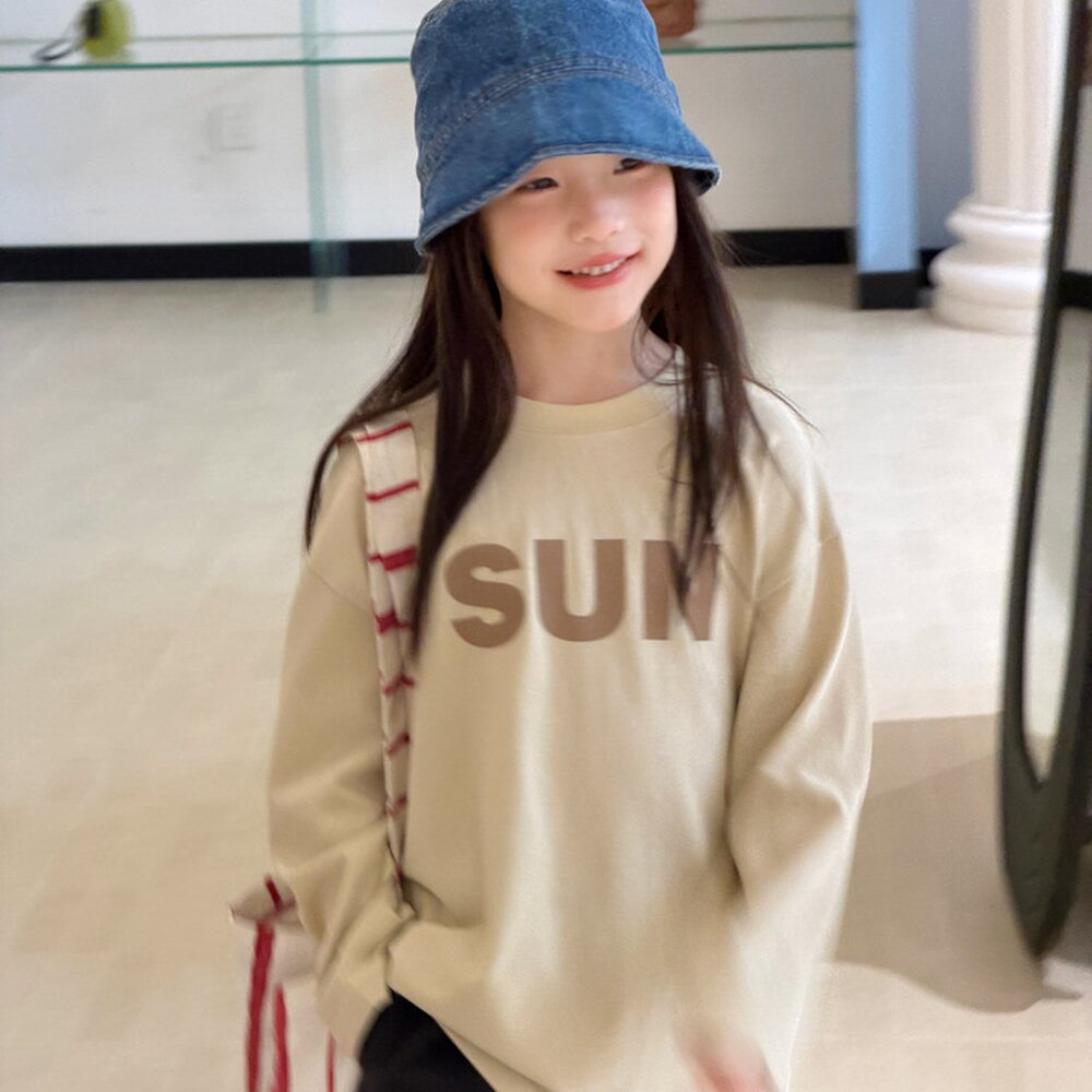キッズ ジュニア 英字ロゴ プリント クルーネック 長袖Tシャツ【mh0014421】