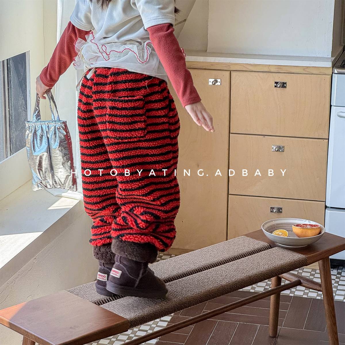 -ロングパンツ シープボア ボーダー柄 もこもこボア 長ズボン【mh0011400】 - mamahalo shop - ロングパンツ・スウェットパンツ -  べビー服 - 子供服 - 男の子 - 女の子