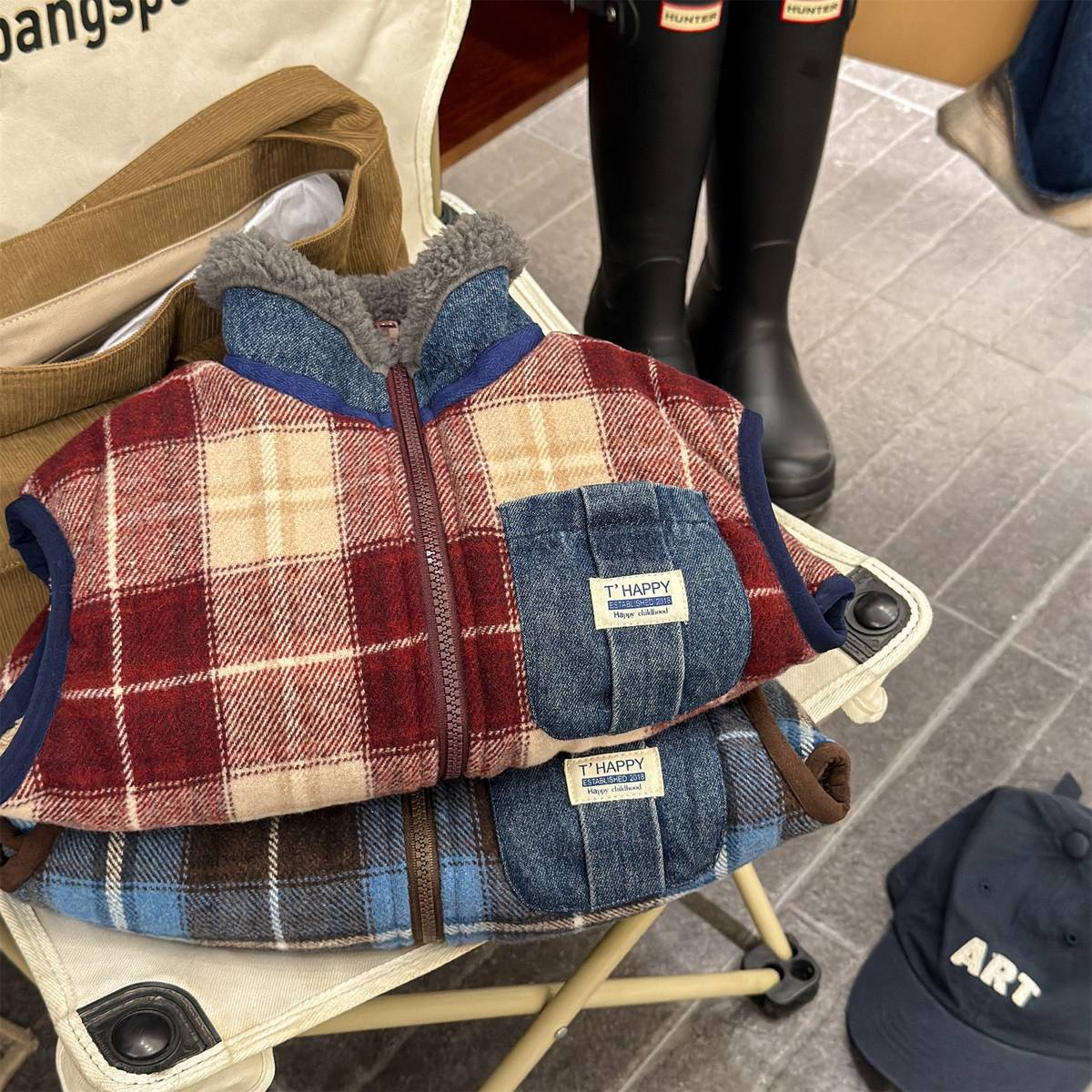 -チェック柄ベスト 裏ボア デニムポケット 中綿入り アウター【mh0011418】 - mamahalo shop - ベスト -  べビー服 - 子供服 - 男の子 - 女の子