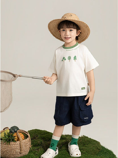 Little Forest Series リーフ柄 半袖シャツ Tシャツ デニム セットアップ【mh0012734】