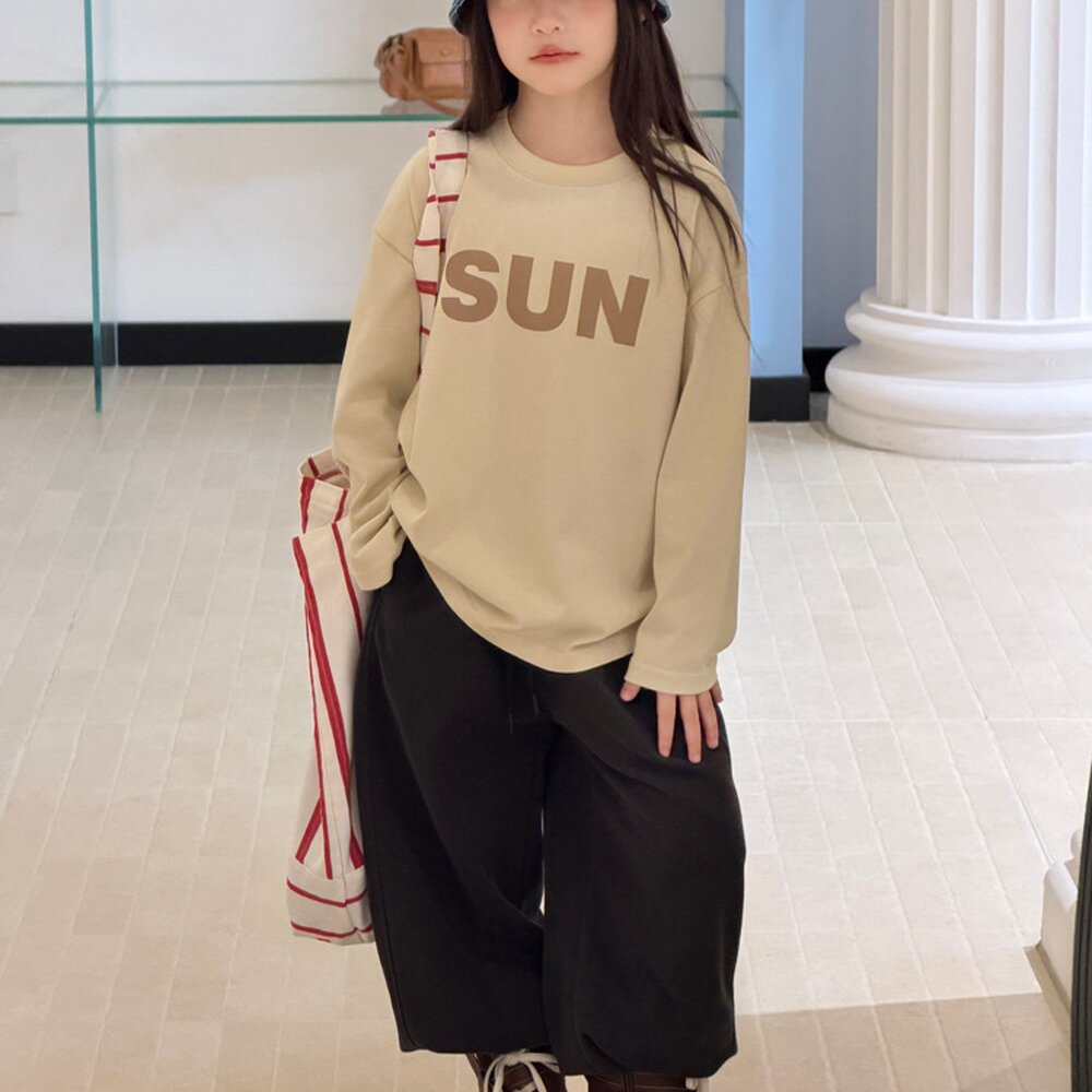 キッズ ジュニア 英字ロゴ プリント クルーネック 長袖Tシャツ【mh0014421】