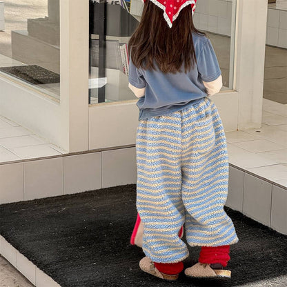 -ロングパンツ シープボア ボーダー柄 もこもこボア 長ズボン【mh0011400】 - mamahalo shop - ロングパンツ・スウェットパンツ -  べビー服 - 子供服 - 男の子 - 女の子