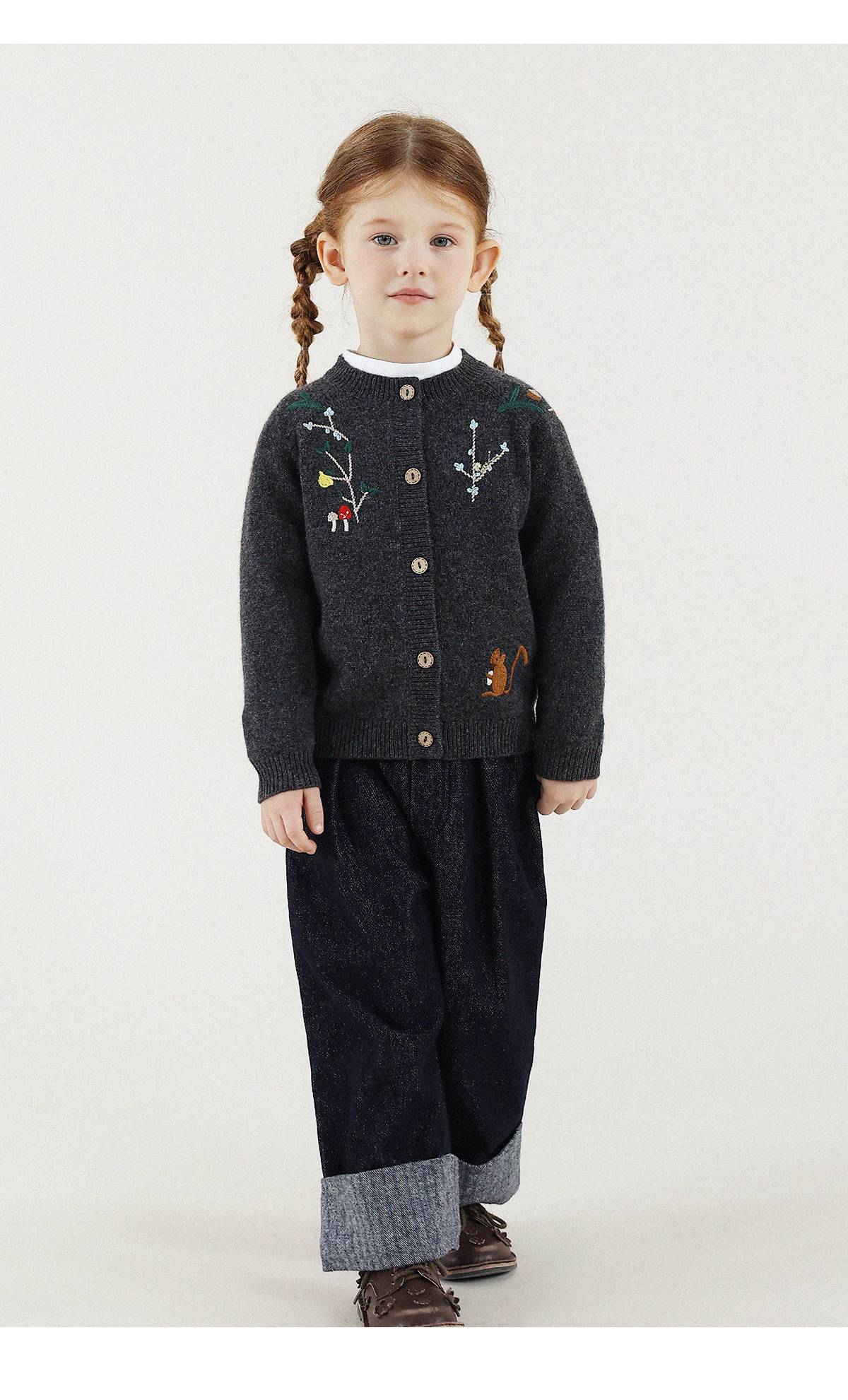 -長袖カーディガン ウール混紡 刺繍デザイン クルーネック【mh0011343】 - mamahalo shop - カーディガン・パーカー -  べビー服 - 子供服 - 男の子 - 女の子