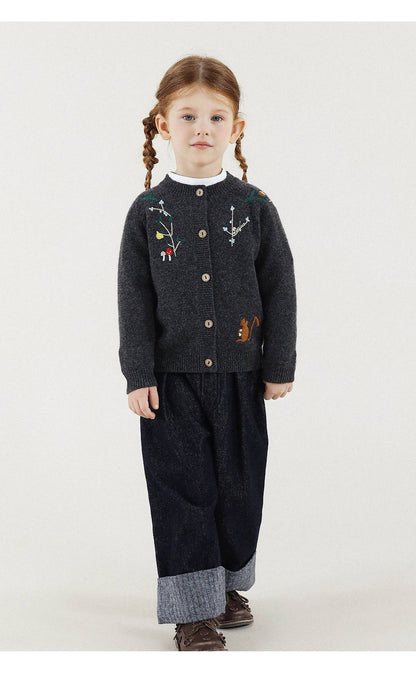 -長袖カーディガン ウール混紡 刺繍デザイン クルーネック【mh0011343】 - mamahalo shop - カーディガン・パーカー -  べビー服 - 子供服 - 男の子 - 女の子