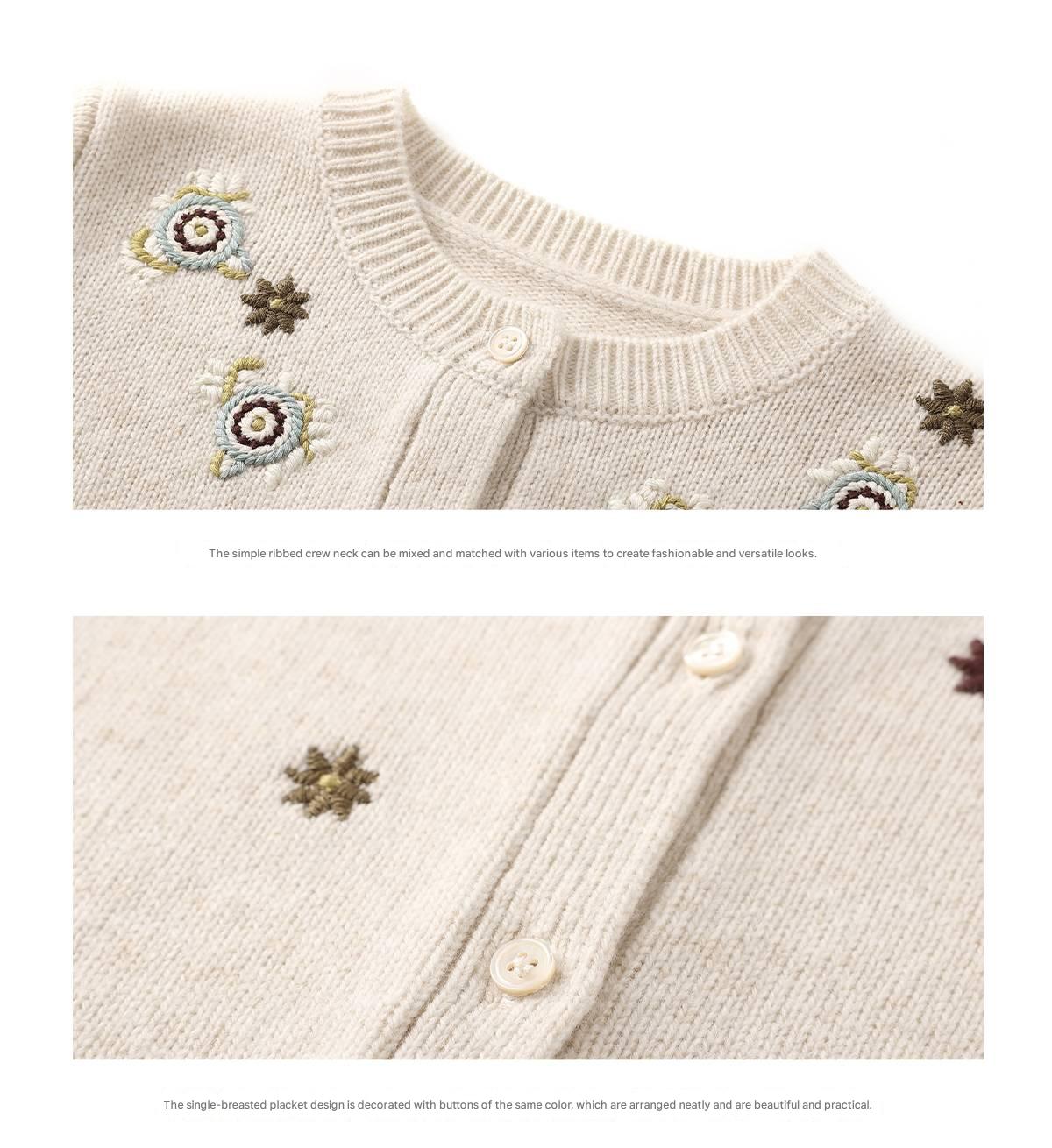 -長袖カーディガン ウール混紡 刺繍デザイン クルーネック【mh0011343】 - mamahalo shop - カーディガン・パーカー -  べビー服 - 子供服 - 男の子 - 女の子