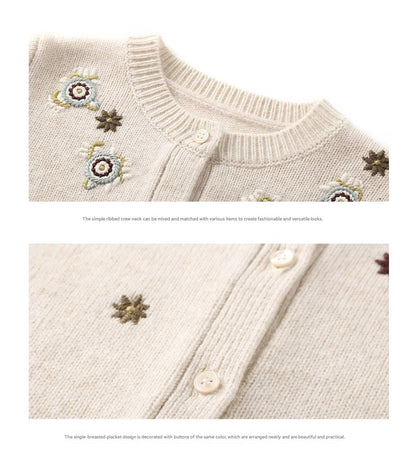 -長袖カーディガン ウール混紡 刺繍デザイン クルーネック【mh0011343】 - mamahalo shop - カーディガン・パーカー -  べビー服 - 子供服 - 男の子 - 女の子