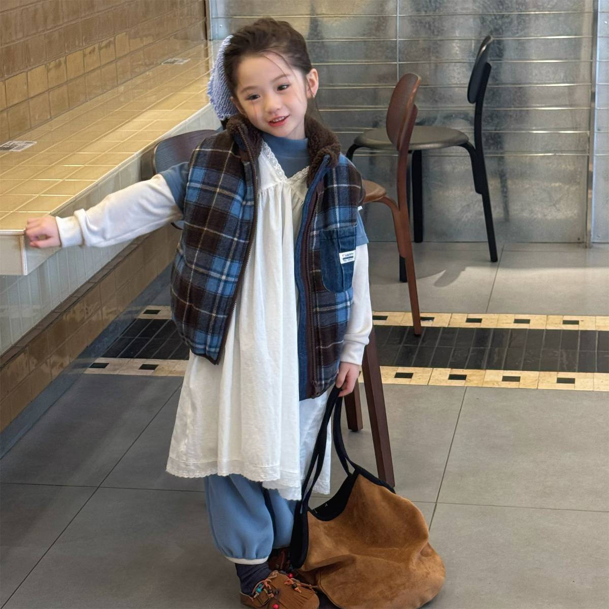 -チェック柄ベスト 裏ボア デニムポケット 中綿入り アウター【mh0011418】 - mamahalo shop - ベスト -  べビー服 - 子供服 - 男の子 - 女の子