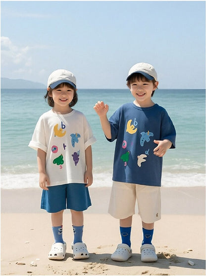 Bird Print Cotton Tee & Wide Shorts 小鳥プリント 半袖Tシャツ ショートパンツ【mh0012729】