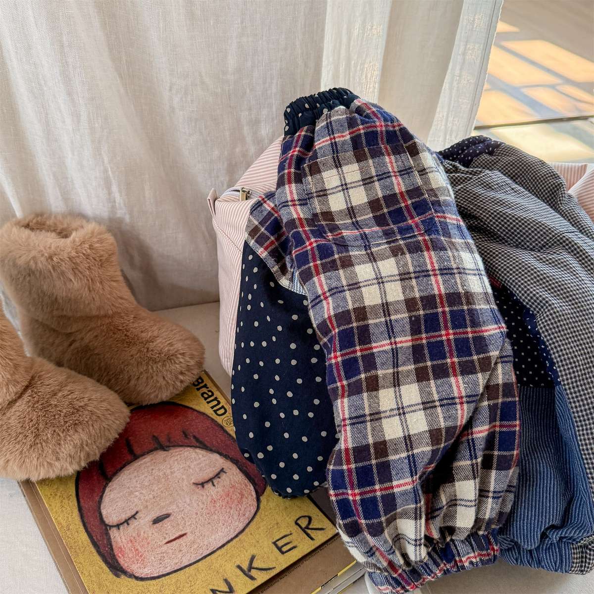 -パッチワークロングパンツ デニム調 キルティング 中綿入り【mh0011424】 - mamahalo shop - ロングパンツ・スウェットパンツ -  べビー服 - 子供服 - 男の子 - 女の子