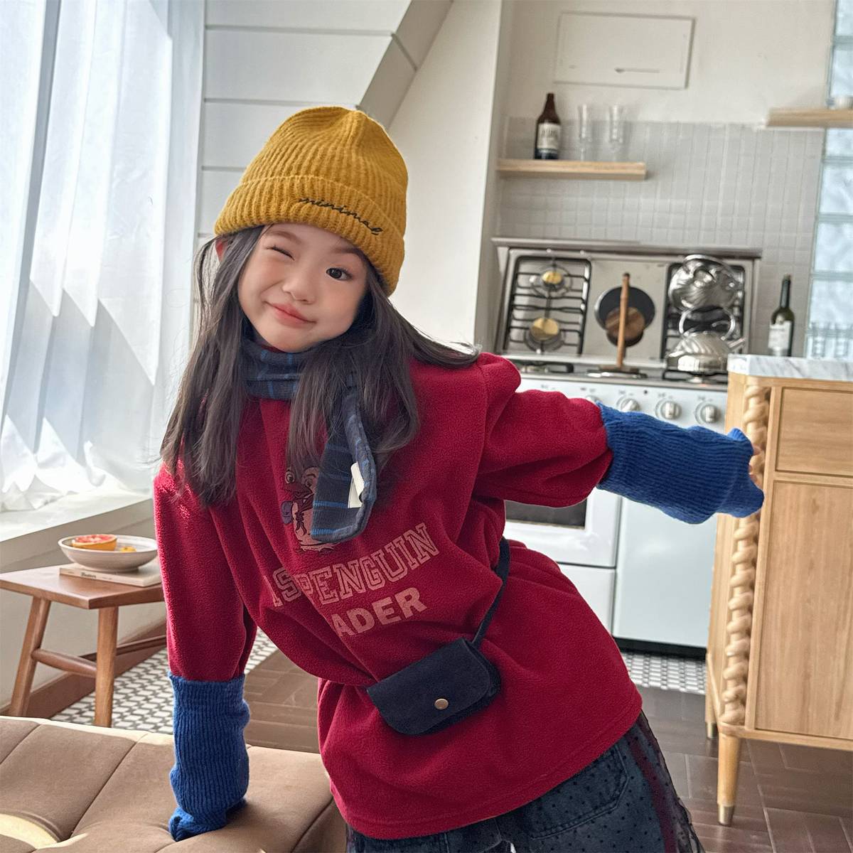 -長袖Tシャツ フリース素材 ハイネック ペンギン刺繍 プルオーバー【mh0011407】 - mamahalo shop - 長袖Tシャツ -  べビー服 - 子供服 - 男の子 - 女の子