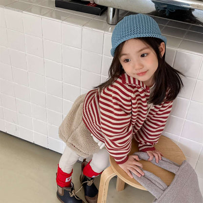 ボーダーニットカーディガン 襟付き 長袖 ボタン開閉 トップス【mh0011431】