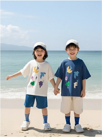 Bird Print Cotton Tee & Wide Shorts 小鳥プリント 半袖Tシャツ ショートパンツ【mh0012729】