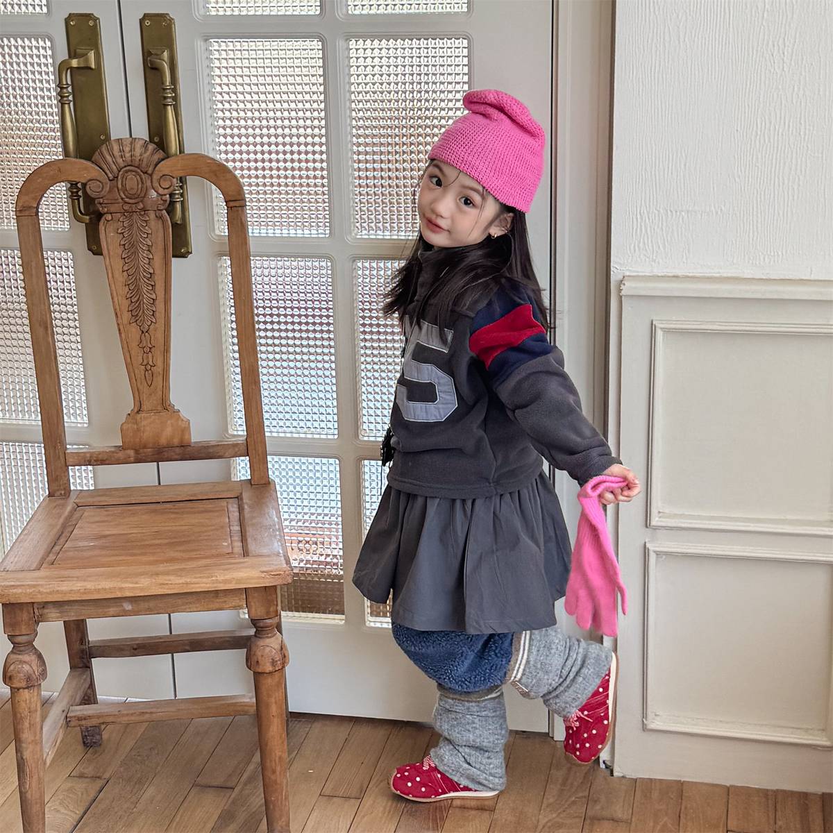 -長袖フリース プルオーバー ナンバーワッペン ハイネック スリーブデザイン【mh0011409】 - mamahalo shop - トレーナー・フーディ -  べビー服 - 子供服 - 男の子 - 女の子