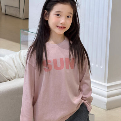 キッズ ジュニア 英字ロゴ プリント クルーネック 長袖Tシャツ【mh0014421】