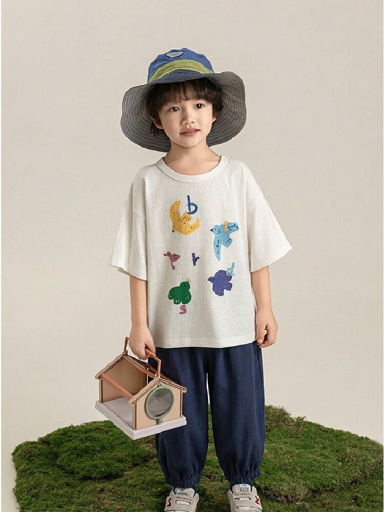 Bird Print Cotton Tee & Wide Shorts 小鳥プリント 半袖Tシャツ ショートパンツ【mh0012729】