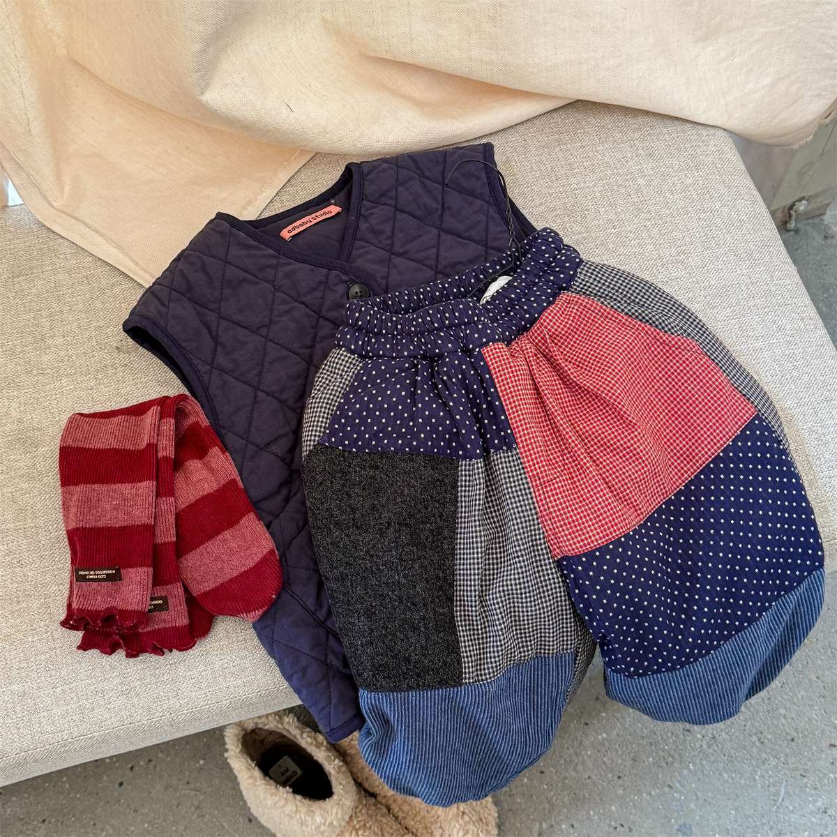 -パッチワークロングパンツ デニム調 キルティング 中綿入り【mh0011424】 - mamahalo shop - ロングパンツ・スウェットパンツ -  べビー服 - 子供服 - 男の子 - 女の子