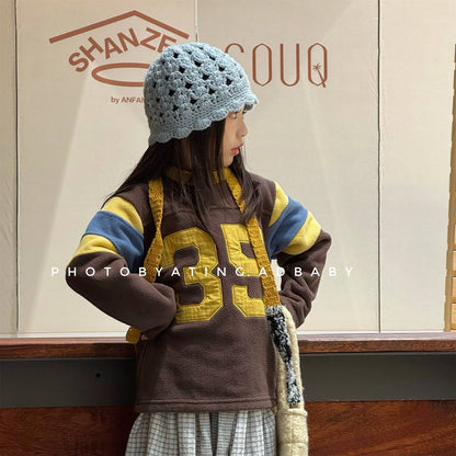 -長袖フリース プルオーバー ナンバーワッペン ハイネック スリーブデザイン【mh0011409】 - mamahalo shop - トレーナー・フーディ -  べビー服 - 子供服 - 男の子 - 女の子