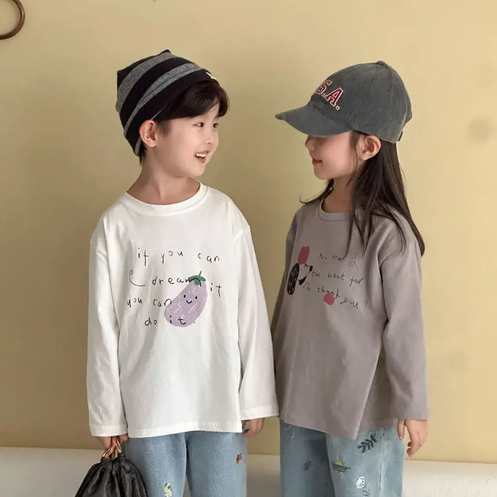 -手描き風イラスト長袖Tシャツ【mh0011229】 - mamahalo shop - 長袖Tシャツ -  べビー服 - 子供服 - 男の子 - 女の子