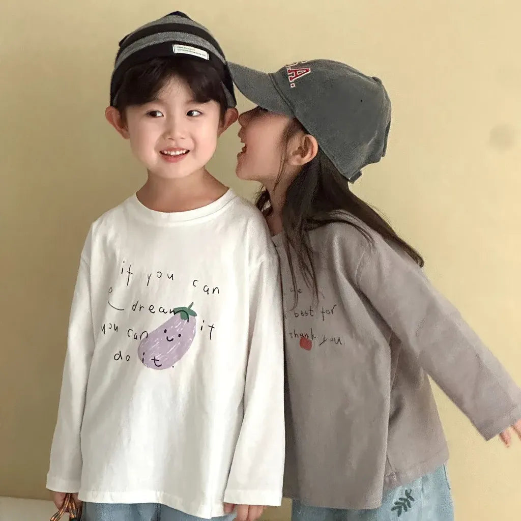 -手描き風イラスト長袖Tシャツ【mh0011229】 - mamahalo shop - 長袖Tシャツ -  べビー服 - 子供服 - 男の子 - 女の子