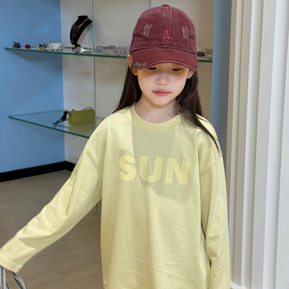 キッズ ジュニア 英字ロゴ プリント クルーネック 長袖Tシャツ【mh0014421】