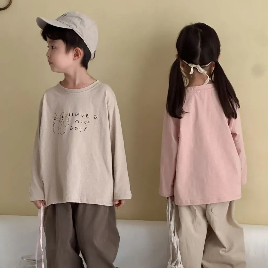 -手描き風イラスト長袖Tシャツ【mh0011229】 - mamahalo shop - 長袖Tシャツ -  べビー服 - 子供服 - 男の子 - 女の子